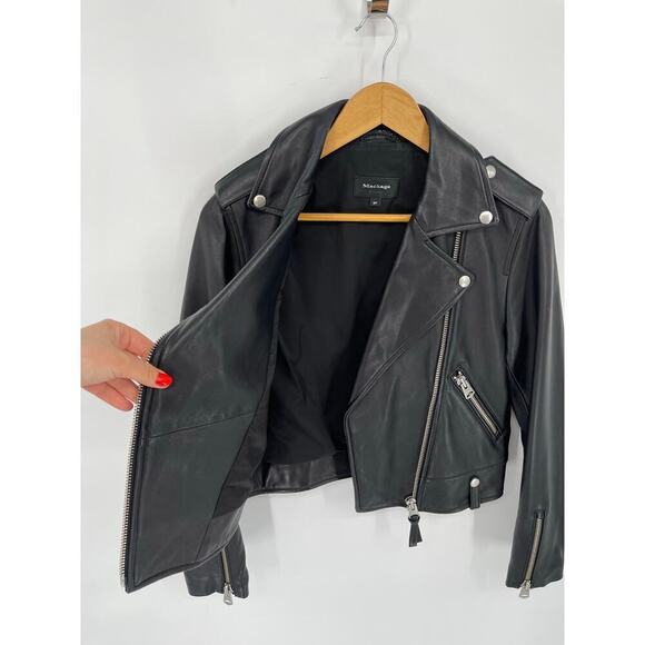 Mackage Black Baya Lamb Leather Biker Moto Motorcycle Jacket size Small - Picture 2 of 10